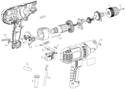 Exploded Diagram A Diagram and Parts List for DR260 Type 10 Black and Decker Cordless Drill
